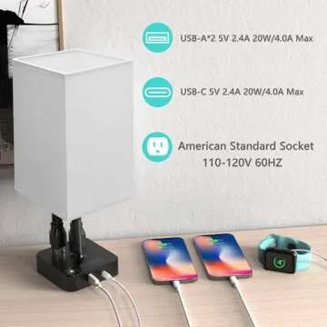 Table Lamp Dimmable cozoo USB Bedside Table Desk Lamp with 2 USB Charging Port(A+C) 2 Outlet,Nightstand Lamp with Charger Base White Fabric Shade,LED Touch Lamp for Bedroom/LivingRoom/Dorm/Home Office