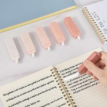 Temiary 6Pcs Mini White Out Tapes for Instant Correction, Cute Whiteout for Writing, Aesthetic Correction Tape Set Easy To Use for Students School Office Supplies (Pink)