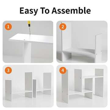 YSJILIDE Wood Adjustable Small Desktop Bookshelf, Expandable Desktop Storage Organizer, Desktop Organizer Office Storage Rack, Display Shelf Rack, Office Supplies Desk Organizer(White)