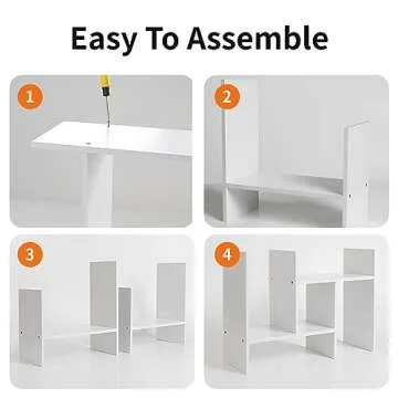 YSJILIDE Wood Adjustable Small Desktop Bookshelf, Expandable Desktop Storage Organizer, Desktop Organizer Office Storage Rack, Display Shelf Rack, Office Supplies Desk Organizer(White)