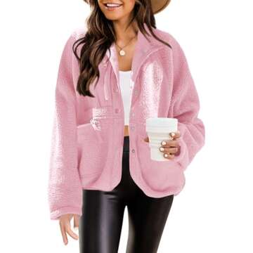 Nirovien Sherpa Jacket Women Fleece Jacket Button Down Jacket with Pockets Fuzzy Coat Teddy Bear Jacket(Peaches,S)