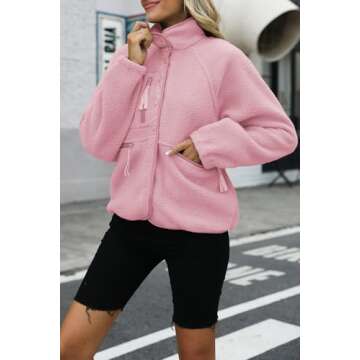 Nirovien Sherpa Jacket Women Fleece Jacket Button Down Jacket with Pockets Fuzzy Coat Teddy Bear Jacket(Peaches,S)