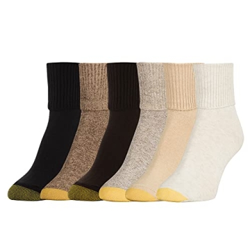 GOLDTOE Women's Classic Cotton Turn Cuff Socks - 6 Pairs