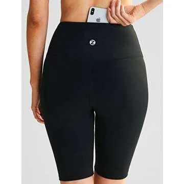 ZUTY 10"/ 5" Biker Shorts Women High Waisted with 2 Hidden Pockets Workout Athletic Running Yoga Long Shorts Black XL