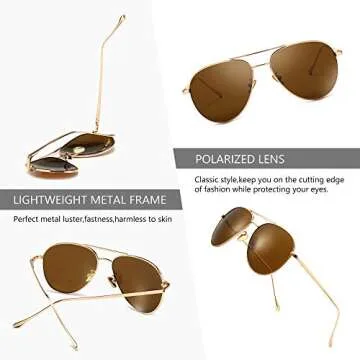 Lightweight Small Aviator Sunglasses with Polarized Lens