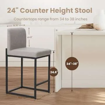 PHI VILLA Bar Stools Set of 4 - Counter Height Leather Kitchen Chairs