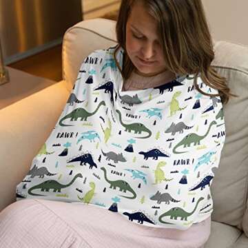 Sweet Jojo Designs Blue and Green Dinosaur Boy Infant Baby Car Seat Cover Nursing Breastfeeding Shop...