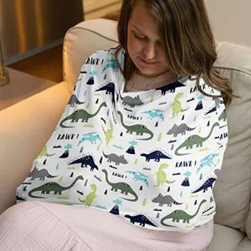 Sweet Jojo Designs Blue and Green Dinosaur Boy Infant Baby Car Seat Cover Nursing Breastfeeding Shop...