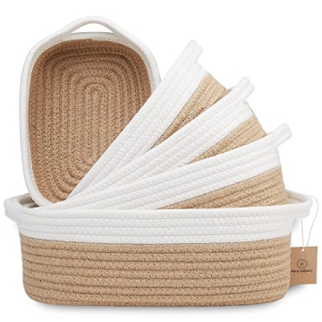 NaturalCozy 5-Piece Rectangle Storage Basket Set - Natural Cotton Rope Woven Baskets for Organizing!...