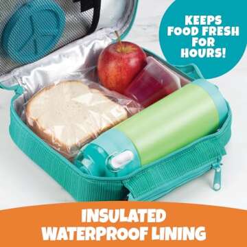 Bentology Insulated Lunch Box w Snack Pocket and Water Bottle Holder - Boys Girls and Kid's Lunchbox Tote Keeps Food Hotter or Colder Longer - Bag Fits Most Bento Boxes and Containers