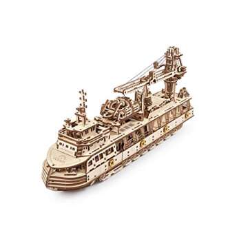 UGEARS 3D Puzzles Research Vessel - DIY Model Ship 3D Idea - Unique and Creative Wooden Mechanical M...