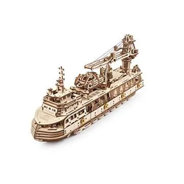 UGEARS 3D Puzzles Research Vessel - DIY Model Ship 3D Idea - Unique and Creative Wooden Mechanical M...