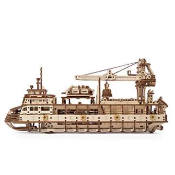 UGEARS 3D Puzzles Research Vessel - DIY Model Ship 3D Idea - Unique and Creative Wooden Mechanical Models - Self Assembly Woodcraft Construction Kits