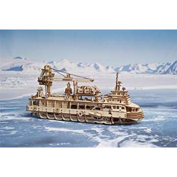 UGEARS 3D Puzzles Research Vessel - DIY Model Ship 3D Idea - Unique and Creative Wooden Mechanical Models - Self Assembly Woodcraft Construction Kits