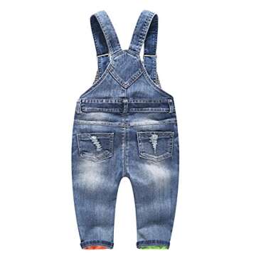 KIDSCOOL SPACE Baby Boy Girl Jean Overalls,Toddler Ripped Denim Cute Workwear,Light Blue,3-4 Years