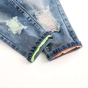 KIDSCOOL SPACE Baby Boy Girl Jean Overalls,Toddler Ripped Denim Cute Workwear,Light Blue,3-4 Years