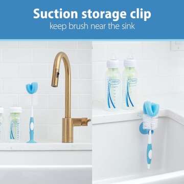 Dr. Brown's Folding Baby Bottle Drying Rack with Reusable Sponge Baby Bottle Cleaning Brush, Scrubber and Nipple Cleaner, Blue