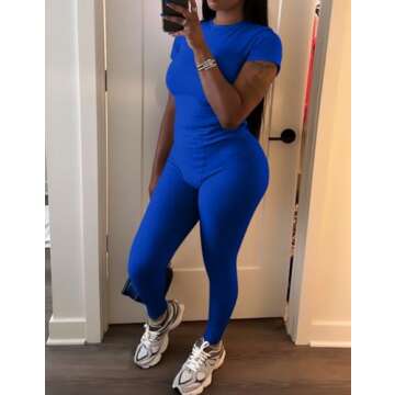 ZFLM Casual Workout Two Piece Outfits for Women Fitted Crew Neck T-shirt High Waist pants Matching Sets Streetwear