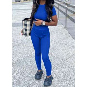 ZFLM Casual Workout Two Piece Outfits for Women Fitted Crew Neck T-shirt High Waist pants Matching Sets Streetwear