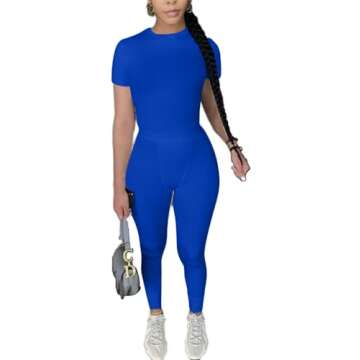 ZFLM Casual Workout Two Piece Outfits for Women Fitted Crew Neck T-shirt High Waist pants Matching Sets Streetwear