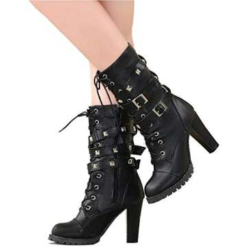 Susanny Women's Stylish Leather Closed Toe Mid-Calf Boots