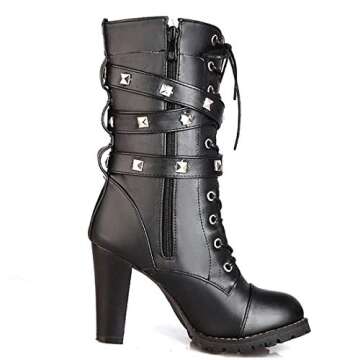 Susanny Women's Stylish Leather Closed Toe Mid-Calf Boots