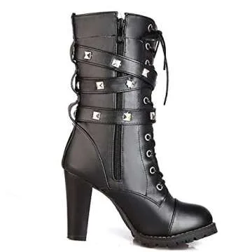 Susanny Women's Stylish Leather Closed Toe Mid-Calf Boots