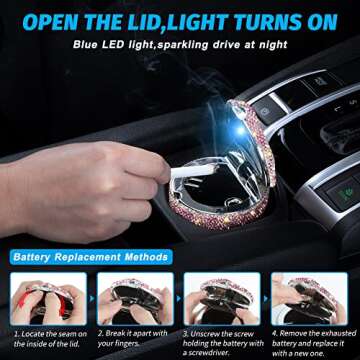 eing Car Ashtray Portable Bling Cigarette Smokeless Cylinder Cup Holder with Blue LED Light Indicato...