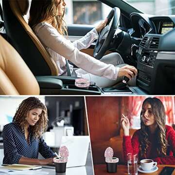 eing Car Ashtray Portable Bling Cigarette Smokeless Cylinder Cup Holder with Blue LED Light Indicator and 2 Replacement Batteries,Car Accessories for Women,Ideal for Car,Home and Office,1-Pack Pink