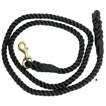 Ravenox Cotton Horse Lead Rope | (Black) | 5/8-inch x 8-feet Natural Twisted Cotton Rope, 1-inch Brass-Plated Swivel Snap | Handmade in The USA | Weather Resistant Lead Line for Equestrian, Livestock