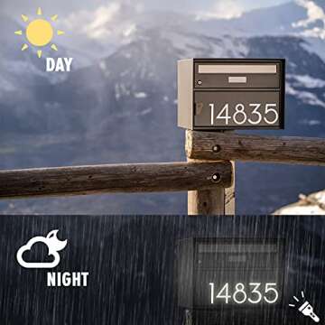 4 inch Reflective Mailbox Numbers Sticker (0-9, 5 Sets) Modern Number Vinyl Waterproof Number Self Adhesive Sticker for Signs, Door, Cars, Trucks, Home, Business, Address Number (4 inch)