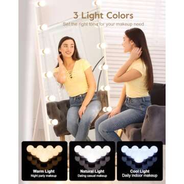 Hollywood Style Led Vanity Mirror Lights Kit - Vanity Lights Have 10 Dimmable Light Bulbs for Makeup Dressing Table and Power Supply Plug in Lighting Fixture Strip, White (No Mirror Included)