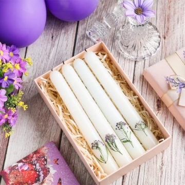 Threlaco Flower Taper Candles with Dried Flowers 4 Pcs