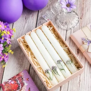 Threlaco Flower Taper Candles with Dried Flowers 4 Pcs
