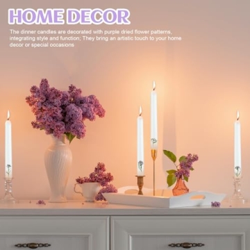 Threlaco Flower Taper Candles with Dried Flowers 4 Pcs