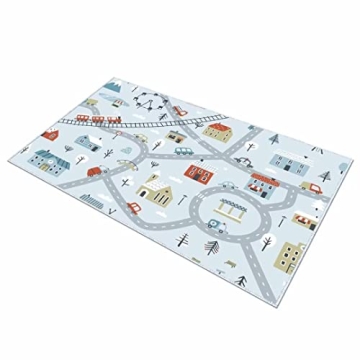 HOJOMACA Kids Car Rug, Play Mat for Toy Train, City Woodland Carpet, Non-Slip Educational Fun Area R...