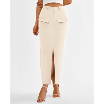 BTFBM Women High Waisted Maxi Skirt with Decorative Pocket