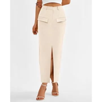 BTFBM Women High Waisted Maxi Skirt with Decorative Pocket