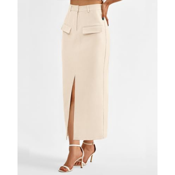 BTFBM Women High Waisted Maxi Skirt with Decorative Pocket