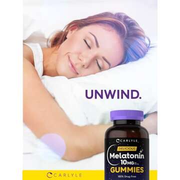 Carlyle Melatonin Gummies 10mg | 180 Count | Adult Drug Free Aid | Berry Flavor | Vegan, Non-GMO, Gluten Free Supplement