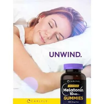 Carlyle Melatonin Gummies 10mg | 180 Count | Adult Drug Free Aid | Berry Flavor | Vegan, Non-GMO, Gluten Free Supplement