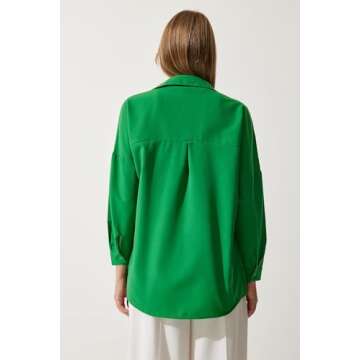 BIG DART Oversized Button Down Shirts for Women, Dressy Casual Long Sleeve Blouses Summer Tops Tunics (US, Alpha, Large, Regular, Regular, Dark Green)