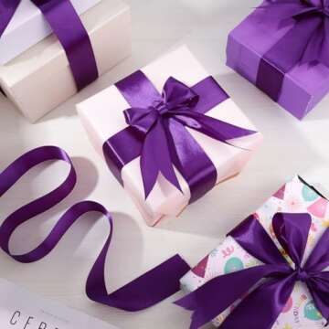 Purple Satin Ribbon 60 Yards for Gifts and Crafts
