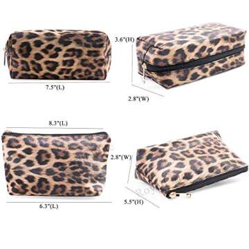 FITINI 2 Pcs Leopard Makeup Bag Travel Cosmetic Case Portable Multifunction Toiletry Bags Organizer ...
