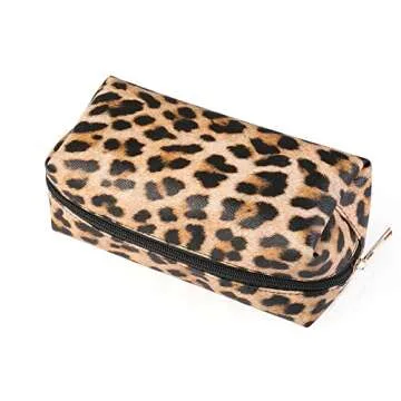 FITINI 2 Pcs Leopard Makeup Bag Travel Cosmetic Case Portable Multifunction Toiletry Bags Organizer Brushes Storage Bags with Gold Zipper for Women Clutch Purse