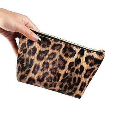 FITINI 2 Pcs Leopard Makeup Bag Travel Cosmetic Case Portable Multifunction Toiletry Bags Organizer Brushes Storage Bags with Gold Zipper for Women Clutch Purse