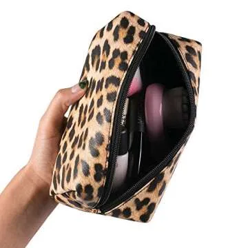 FITINI 2 Pcs Leopard Makeup Bag Travel Cosmetic Case Portable Multifunction Toiletry Bags Organizer Brushes Storage Bags with Gold Zipper for Women Clutch Purse