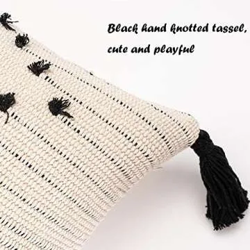 EIGRAMSET Bigcozy Boho Lumbar Pillow Cover Tassel, Farmhouse Small Cream Decorative, Modern Moroccan Accent Tribal Cotton Woven Pillow Case, 12"x20" (Yellowy Cream), Beige, jjcover1113-beige-30x50