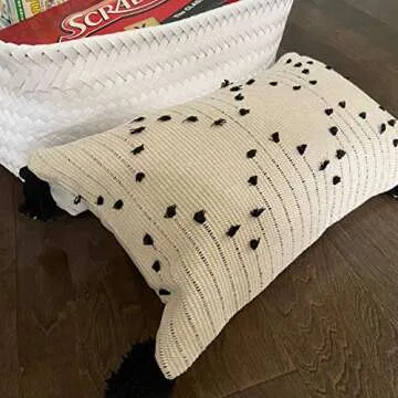 EIGRAMSET Bigcozy Boho Lumbar Pillow Cover Tassel, Farmhouse Small Cream Decorative, Modern Moroccan Accent Tribal Cotton Woven Pillow Case, 12"x20" (Yellowy Cream), Beige, jjcover1113-beige-30x50