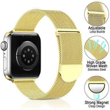 Sunnywoo Smart Watch Band Compatible with Apple Watch Band 38mm 40mm 41mm 42mm 44mm 45mm 46mm 49mm for Women Men, Metal Stainless Steel Band for iWatch Apple Watch Series 10 9 8 7 6 5 4 3 SE Ultra